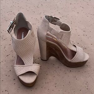 Gianni Bini Beige Perforated Wedge Sandals
